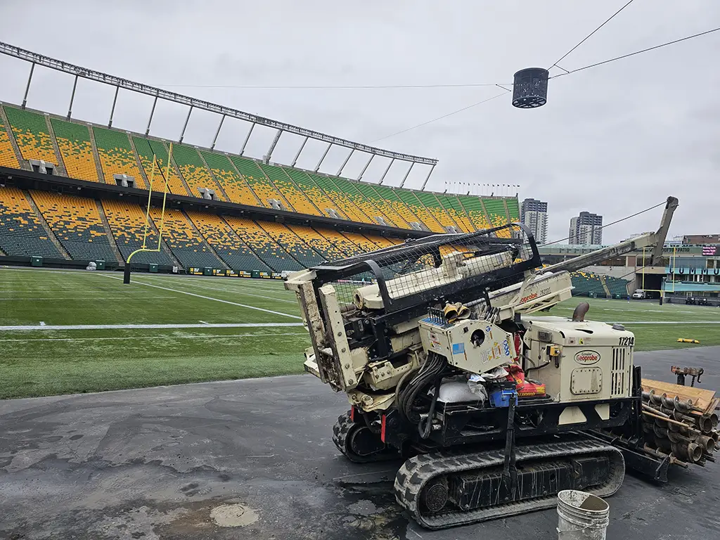 Drill rig in football stadium